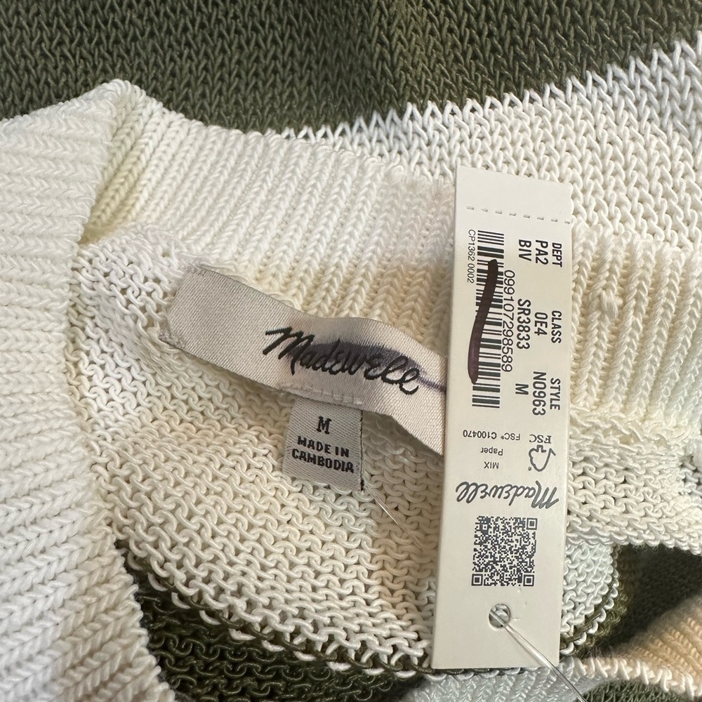 Madewell Loose Knit Crewneck Sweater White Green Stripe Medium - Picture 7 of 10
